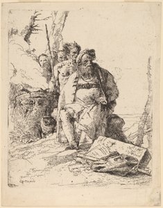 Sitzender Magier mit anderen Figuren neben einem Altar von Giovanni Battista Tiepolo