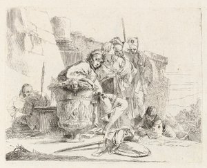 Sitzender Jüngling, der sich an eine Urne lehnt, aus Verschiedene Capriccios von Giovanni Battista Tiepolo