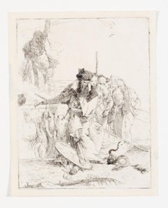 Sechs Personen, die eine Schlange betrachten. Blatt aus der Serie Scherzi di fantasia. von Giovanni Battista Tiepolo