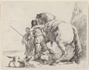 Soldat mit Pferd und Begleiter