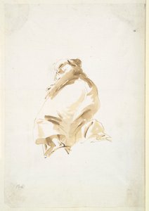 Stehende weibliche Figur von hinten und unten gesehen