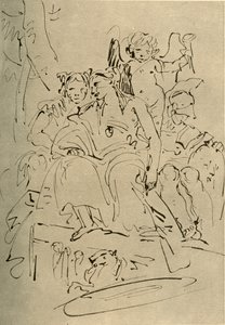 Zwei Frauen, Eros und ein Soldat, Mitte des 18. Jahrhunderts von Giovanni Battista Tiepolo