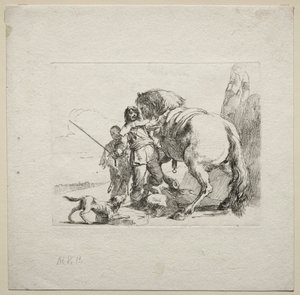 Verschiedene Kaprizen: Der Kavalier besteigt sein Pferd, 1785