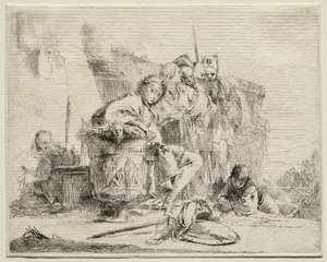 Verschiedene Kaprizen: Junger Mann sitzt und lehnt sich an eine Urne von Giovanni Battista Tiepolo