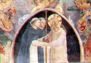 Christus begrüßt zwei Dominikanermönche, Lünette (Detail)