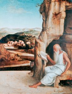 Der heilige Hieronymus liest in einer Landschaft