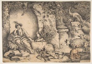 Circe mit den Gefährten des Odysseus, die in Tiere verwandelt wurden, 1650-51 von Giovanni Benedetto Castiglione