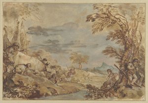 Landschaft mit ziehenden Herden