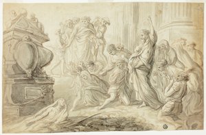 Auferweckung des Lazarus (recto); Reisende mit Wagen vor einem Gasthaus (verso) von Giovanni Benedetto Castiglione