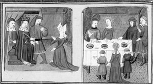 Dekameron, Gilette bittet den König, Beltramo di Rossiglione heiraten zu dürfen; Giletta stellt Beltramo ihre Kinder vor. Dritter Tag, Novelle 9. von Giovanni Boccaccio