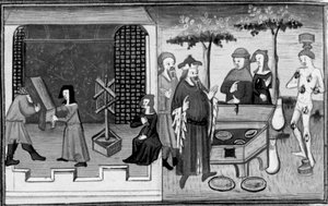 Dekameron, Ambrogiuolo lässt sich in einer Kiste ins Haus von Bernabò bringen; Ambrogiuolo wird für seinen Betrug bestraft. Zweiter Tag, Novelle 9. von Giovanni Boccaccio
