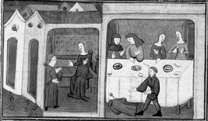 Dekameron, Tedaldo spricht mit Ermeline; Tedaldo offenbart seine Identität. Dritter Tag, Novelle 7. von Giovanni Boccaccio