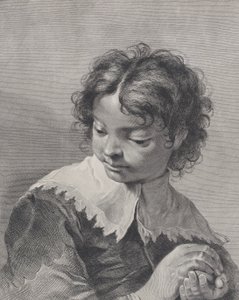 Junge mit Spitzenkragen, der ein Stück Obst in den Händen hält, 1743 von Giovanni Cattini