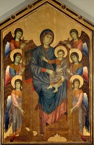 Die Jungfrau und das Kind in Majestät, umgeben von sechs Engeln. Gemälde von Gualtieri Giovanni genannt Cimabue (circa 1240-1302)