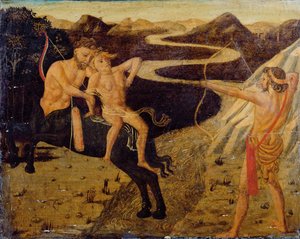 Cassone-Paneel: Herkules rettet Deianeira vor Nessus