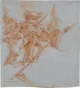 Chronos auf Wolken; verso: Gewandstudie von Giovanni Domenico Tiepolo