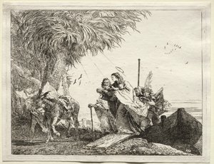 Flucht nach Ägypten: Die Heilige Familie, Landung von Giovanni Domenico Tiepolo