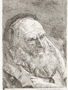 Alter Mann mit Hand unter dem Mantel von Giovanni Domenico Tiepolo