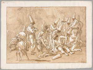 Punchinello bricht auf der Straße zusammen von Giovanni Domenico Tiepolo