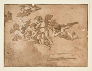 Putti fliegen in Wolken