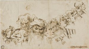 Skizzen von Männerköpfen (recto); Königin und Page (verso)