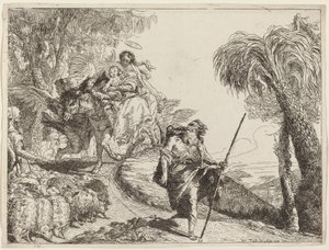 Die Flucht mit Joseph im Vordergrund von Giovanni Domenico Tiepolo