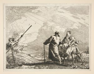 Die Heilige Familie erreicht das Ufer eines Flusses, aus der Serie Pittoreske Ideen über die Flucht nach Ägypten