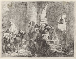 Die Heilige Familie erreicht ein Stadttor