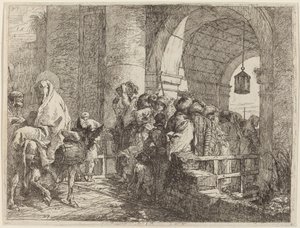 Die Heilige Familie erreicht ein Stadttor von Giovanni Domenico Tiepolo