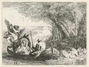 Die Heilige Familie wird über den Fluss gefahren von Giovanni Domenico Tiepolo