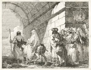 Die Heilige Familie passiert einen Stadtbogen von Giovanni Domenico Tiepolo