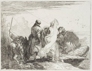 Die Heilige Familie steigt vom Ufer, Platte fünfzehn aus Die Flucht nach Ägypten von Giovanni Domenico Tiepolo