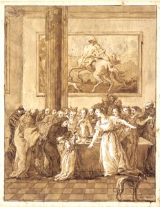Die junge Jungfrau nimmt das Scharlachrot und den reinen Purpur an von Giovanni Domenico Tiepolo