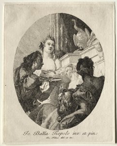 Drei Frauen präsentieren Geschenke von Marc Anton an Kleopatra von Giovanni Domenico Tiepolo