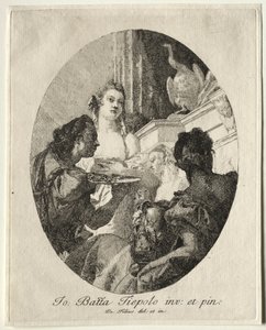 Drei Frauen präsentieren Geschenke von Marc Anton an Kleopatra von Giovanni Domenico Tiepolo