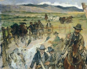 Brandmarkung junger Stiere in der Maremma, um 1887 (Detail) von Giovanni Fattori