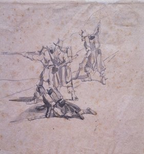 Vier Soldaten im Einsatz von Giovanni Fattori
