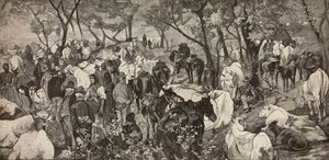 Markt in den toskanischen Apenninen, Gravur nach einem Gemälde von Giovanni Fattori, aus L