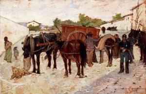 Halt in der Maremma oder Szene aus dem Landleben von Giovanni Fattori (1825-1908), Öl auf Leinwand, 28x42 cm