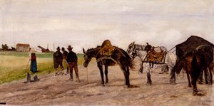 Wagen und Bauern in der römischen Landschaft, von Giovanni Fattori von Giovanni Fattori