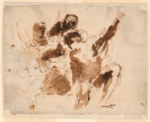 Studie von vier Figuren, für das Begräbnis des St. Petronilla Altarbildes in St. Peter von Giovanni Francesco Barbieri