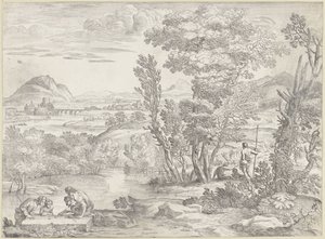 Landschaft mit vier Spielern