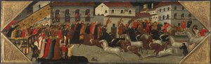 Tafel von einem Cassone: Das Rennen des Palio in den Straßen von Florenz, 1418 von Giovanni Francesco Toscani
