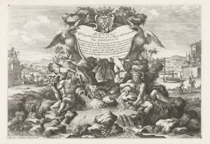 Brunnen mit Widmung an und Wappen von Livio Odescalchi