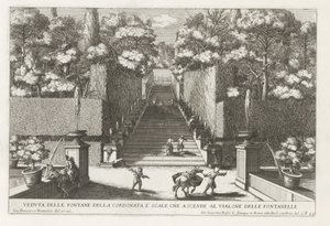 Treppe mit Brunnen in den Gärten der Villa d