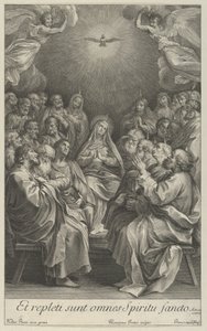Die Jungfrau mit Aposteln, die zur Heiligen Taube und zwei Engeln aufschauen, nach Reni