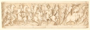 Angriff auf die Deutschen (LXIII); ihre Häuptlinge werden gefangen genommen (teilweise restauriert auf der Säule; LXIV) von Giovanni Guerra