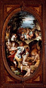 Die Entdeckung des Glases. Die Vorbereitung eines Banketts. von Giovanni Maria Butteri