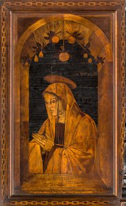 Kanonischer Chor aus Holz, Intarsien von Giovanni Maria Platina 1484, Oberer Stall