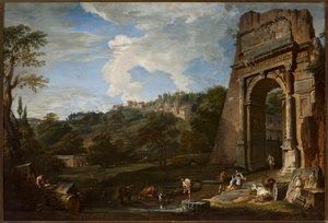 Landschaft mit dem Titusbogen von Giovanni Paolo Pannini